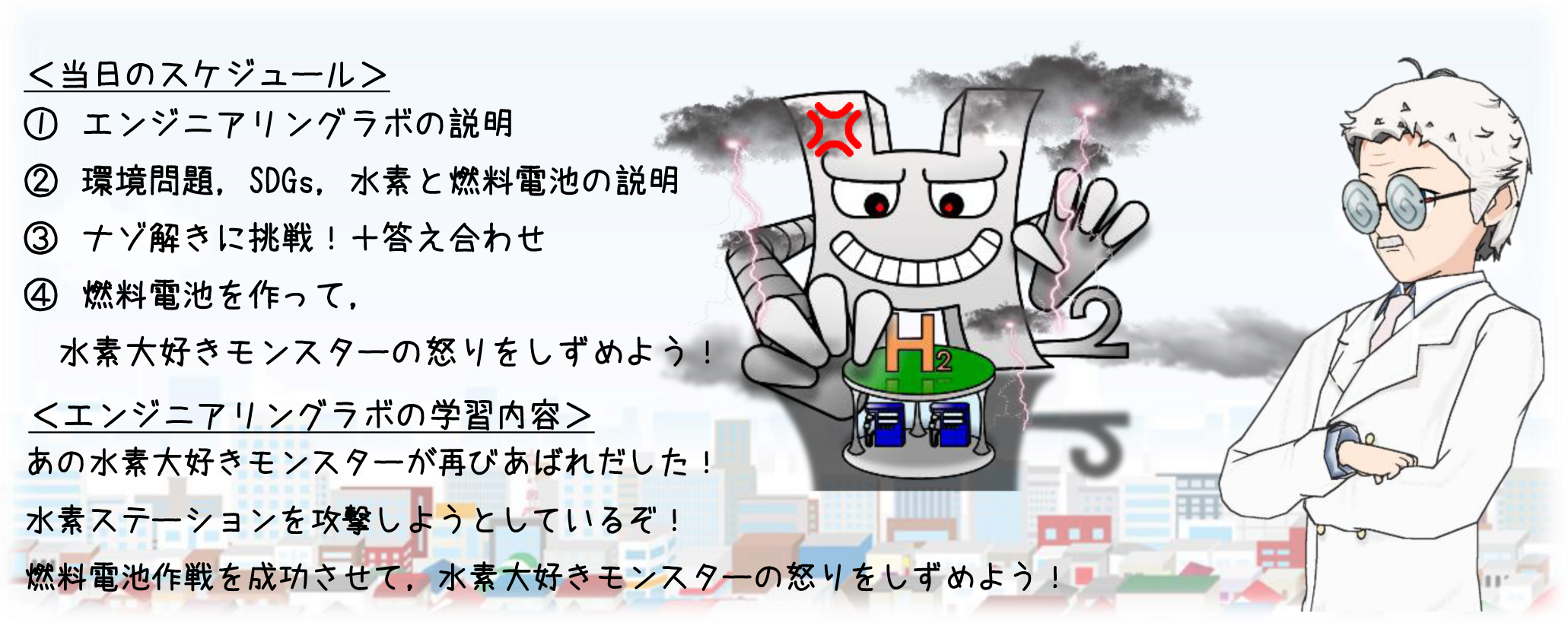 燃料電池をつくって水素大好きモンスターの怒りをしずめろ！